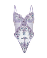 Lavender Embroidered Mesh Underwire Teddy - Lavender MD