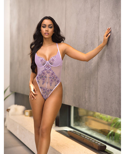 Lavender Embroidered Mesh Underwire Teddy - Lavender MD
