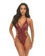 Lina Lace Halter Teddy - Zinfandel L/XL