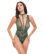 Lucy Lace & Mesh Teddy w/Removable Harness - Green L/XL