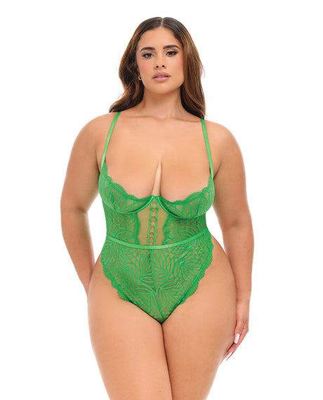 Raine Underwire Shelf Cup Lace Teddy w/Decorative Trim Insert - Green 1X/2X