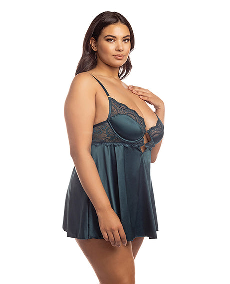 Diana Satin & Lace Babydoll w/Ring & Keyhole Detail Reflecting Pond 1X