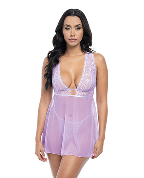 Stassi Lace & Mesh Babydoll w/G-String 2 pc Set - Lavender S/M