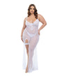 Livia Dot Mesh & Lace Underwire Gown & Garter 2 pc Set - White 1X/2X