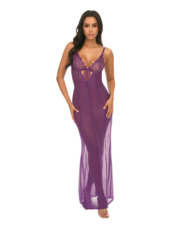 Katana Mesh & Eyelash Lace Gown - Purple S/M