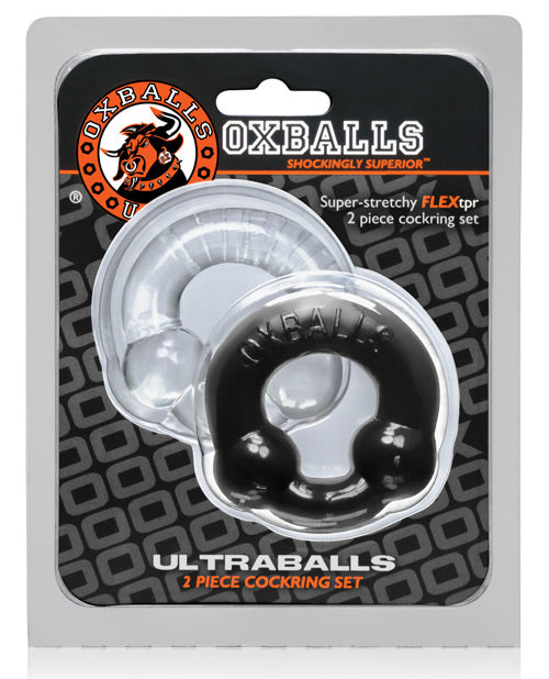 Oxballs Ultraballs Cock Ring Set (2 pack)- Black and Clear