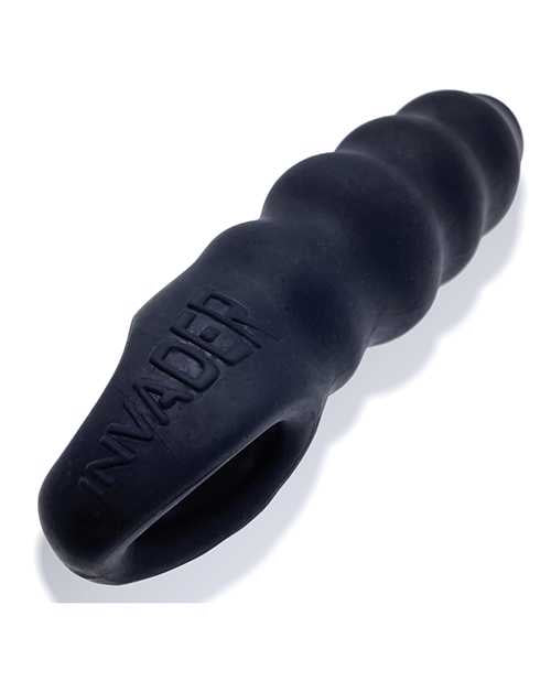 Invader Rippled Open-Ended Silicone Cocksheath Extender - Black/Frost