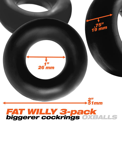 Oxballs Fat Willy Jumbo Cock Ring (3 pack) - Black