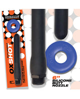 Oxballs Oxshot 6" Silicone Butt Nozzle w/Flex Cockring - Black/Blue