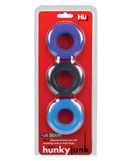 Hunkyjunk HUJ3 Silicone C-Rings (3 Pack) - Blue/Black/Teal