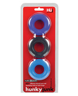 Hunkyjunk HUJ3 Silicone C-Rings (3 Pack) - Blue/Black/Teal