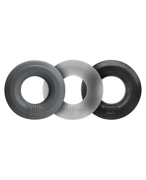 Hunkyjunk HUJ3 Silicone Cock Ring (3 Pack) - Black/Gray/Clear