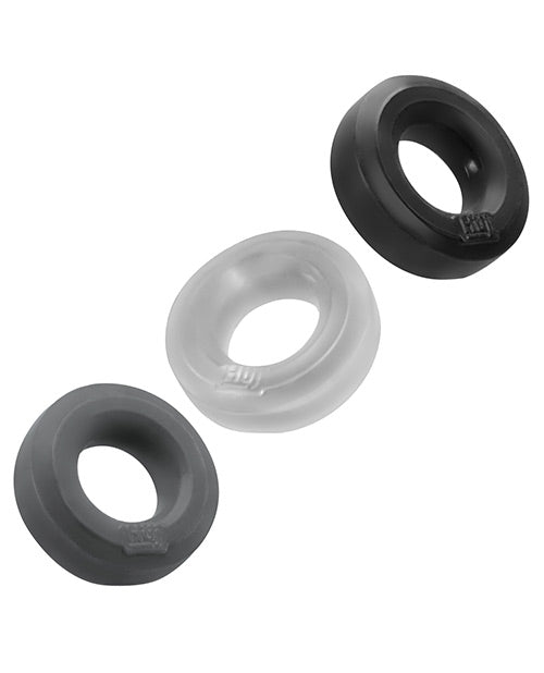 Hunkyjunk HUJ3 Silicone Cock Ring (3 Pack) - Black/Gray/Clear