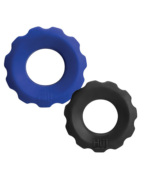 Hunkyjunk COG Silicone Cock Ring (2 Pack) - Blue/Black