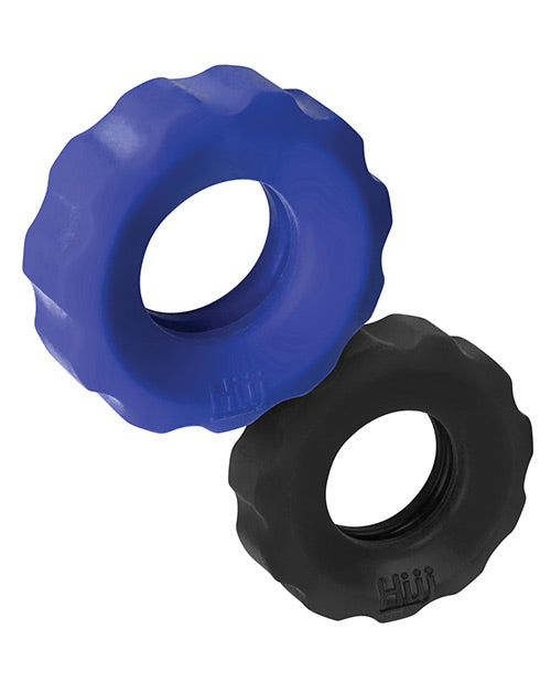 Hunkyjunk COG Silicone Cock Ring (2 Pack) - Blue/Black