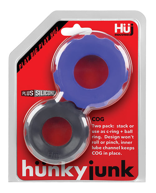 Hunkyjunk COG Silicone Cock Ring (2 Pack) - Blue/Black