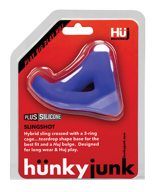 Hunkyjunk Slingshot Silicone 3 Ring Teardrop Cock Ring - Blue