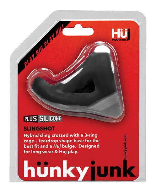 Hunkyjunk Slingshot Silicone 3 Ring Teardrop Cock Ring - Black