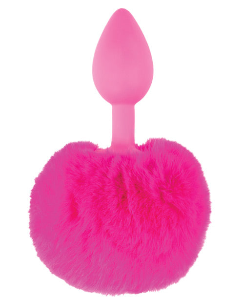 Neon Bunny Tail SIlicone Anal Plug - Pink