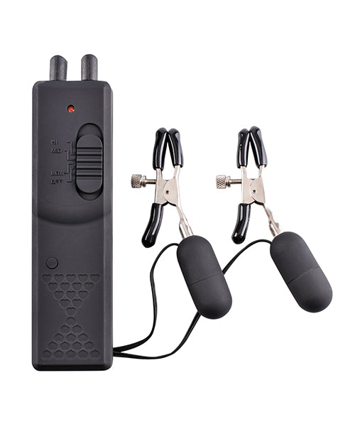 Fetish Fantasy Series Vibrating Nipple Clamps with Wired Remote Control - Black