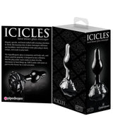 Icicles No 77 Flower Shaped Glass Anal Plug - Black