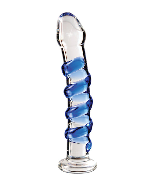 Icicles No. 5 Textured Glass Dildo 7.25in - Clear/Blue