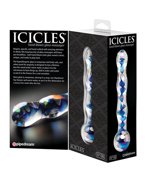 Icicles No. 8 Beaded Glass Dildo 7in - Clear/Blue