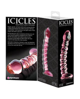 Icicles No 28 Textured Glass G-Spot Dildo 7in - Pink