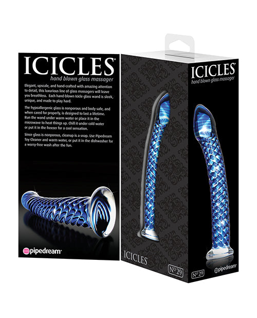 Icicles No. 29 Ribbed Glass G-Spot Dildo 7in - Blue