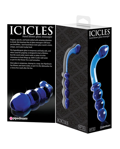 Icicles No. 31 Double-Sided Glass G-Spot Massager and Anal Probe - Blue