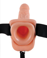 Fetish Fantasy Series Vibrating Hollow Strap-On Dildo with Balls and Harness with Wired Remote Control 7in - Vanilla