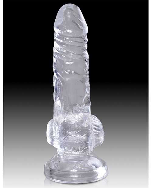 King Cock Clear Dildo with Balls 4in - Clear