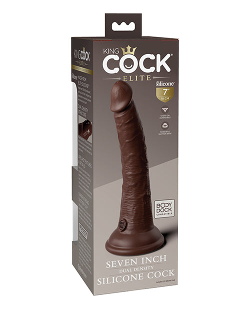 King Cock Elite Dual Density Silicone Dildo 7in - Chocolate