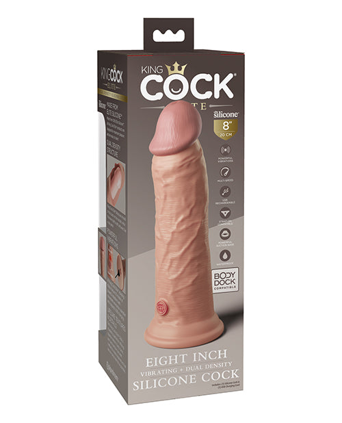 King Cock Elite Dual Density Vibrating Rechargeable Silicone Dildo with Remote Control 8in - Vanilla