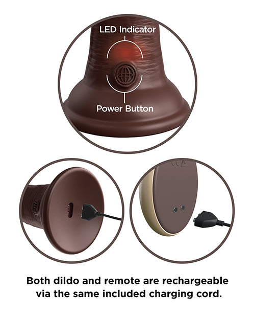 King Cock Elite Dual Density Vibrating Rechargeable Silicone Dildo with Remote Control 9in - Chocolate