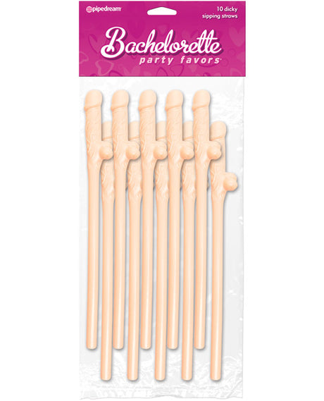 Bachelorette Party Favors Dicky Sipping Straws - Flesh Pack of 10