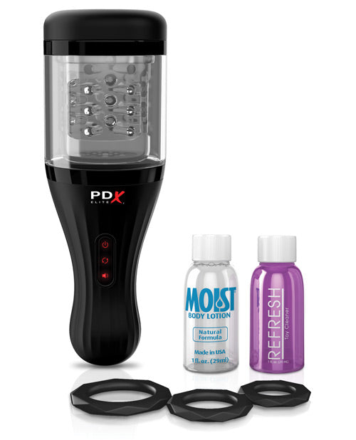 PDX Elite Rechargeable Talk Dirty Rotobator Masturbator - Pussy - Clear/Black