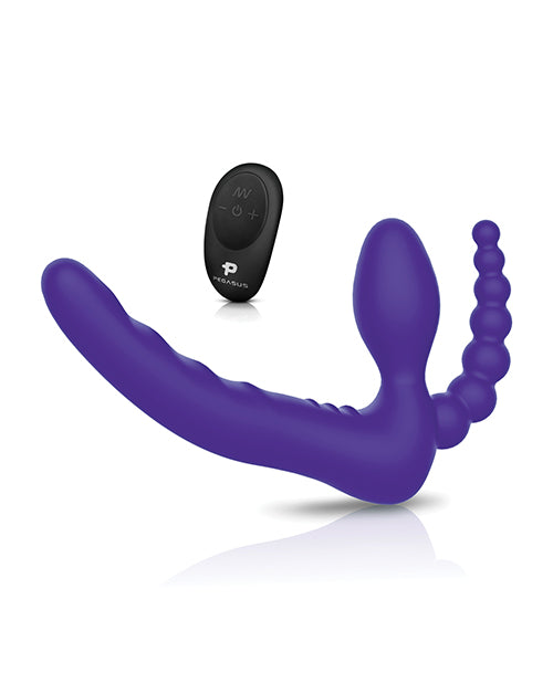 Pegasus Strapless D.P. Silicone Strap-On with  Remote Control - Purple