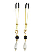 Bijoux de Nip Tweezer Nipple Clamp w/Black & Gold Beads w/Pearl - Gold