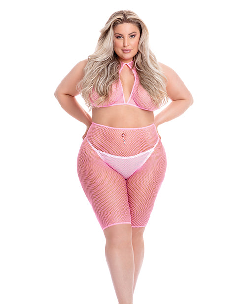 Pink Lipstick Sunset Glow Halter Bra & Bike Short Pink QN