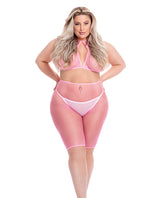 Pink Lipstick Sunset Glow Halter Bra & Bike Short Pink QN