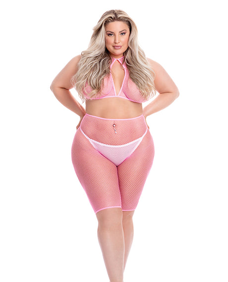 Pink Lipstick Sunset Glow Halter Bra & Bike Short Pink QN