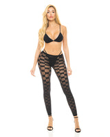 Pink Lipstick Checkered Up Bra & Leggings Black O/S