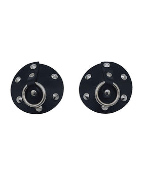 Rouge Leather Studded Nipple Covers - Black