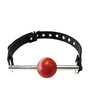 Rouge Leather Ball Gag with Stainless Steel Rod and Removable Ball - Black with Red