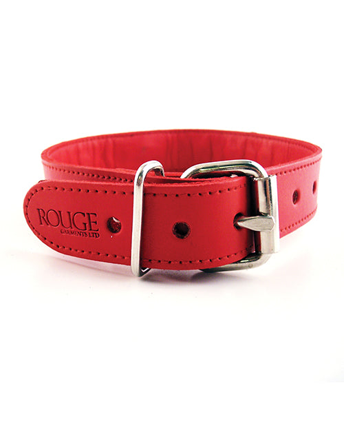 Rouge O Ring Studded Adjustable Leather Collar - Red