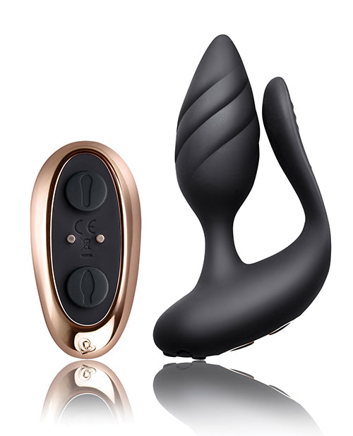 Cocktail Rechargeable Silicone Couples Vibrator with Remote Control - Black/Rose Gold