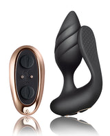 Cocktail Rechargeable Silicone Couples Vibrator with Remote Control - Black/Rose Gold