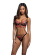 Midnight Rose Multicolor Floral Embroidered Lace Bralette w/Thong - Black/Hot Pink MD