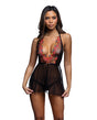 Midnight Rose Multicolor Floral Embroidered Lace Baby Doll - Black/Hot Pink XL